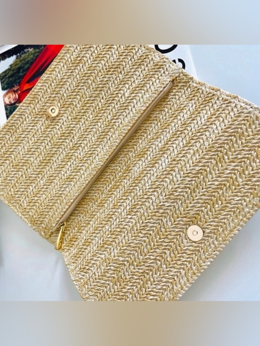 Christian Dior Novelty Clutch Pouch Summer Rattan Beige Vacation - Picture 2 of 6